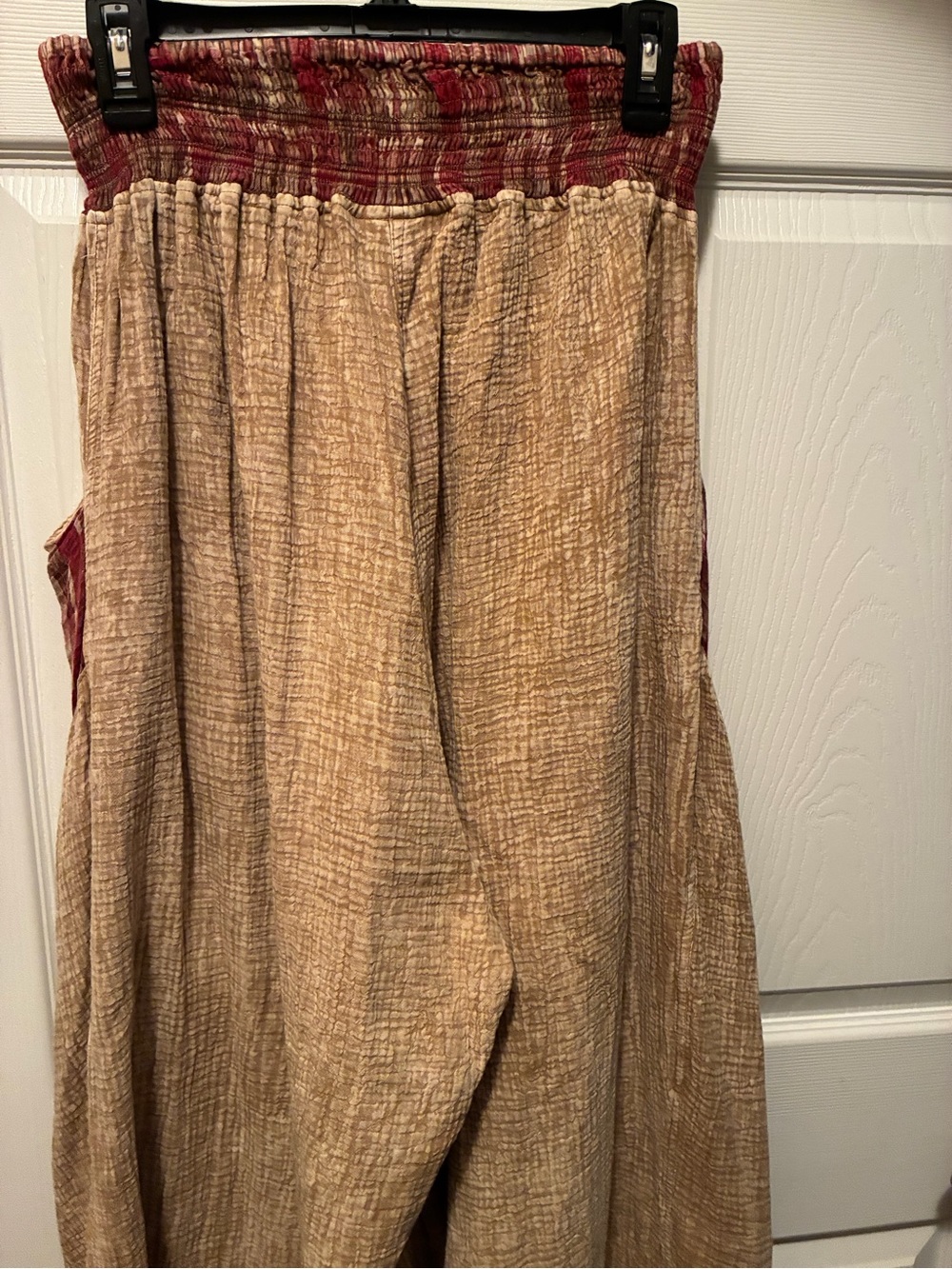 PAPER LACE Boho Wide-Leg Patchwork Pants in Tan and Red Plaid SMALL - Picture 4 of 7